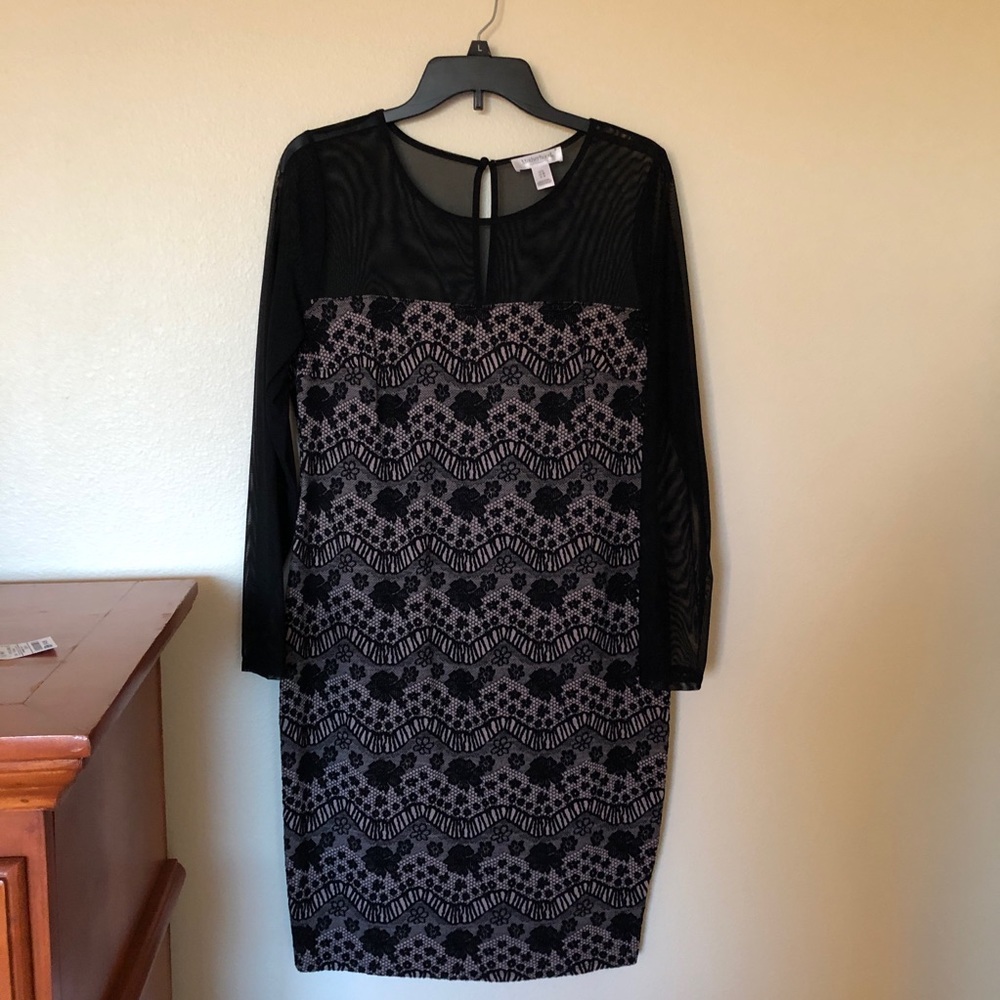 NWOT Motherhood Maternity Women’s Tan & Black Mesh/Lace Dress (Size: Large) - Picture 1 of 6
